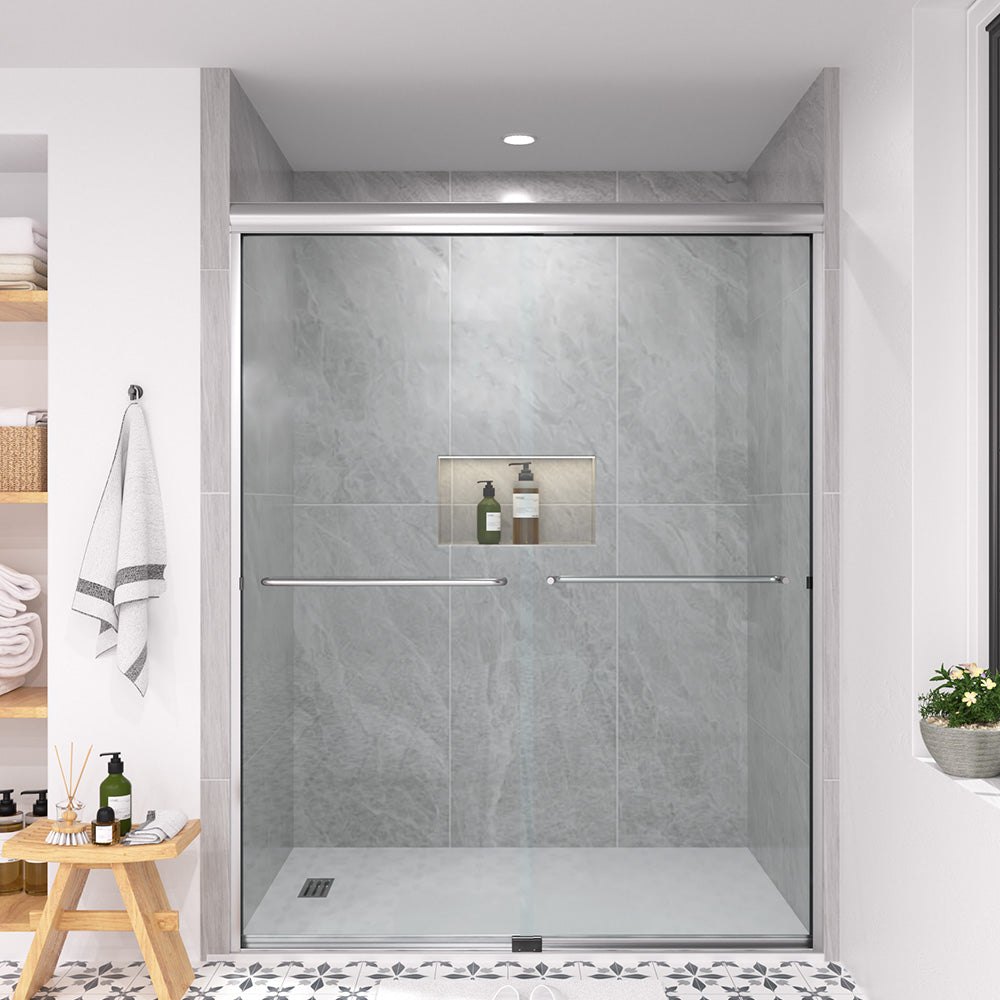 Shine 60 in. W x 72 in. H Semi-Frameless Sliding Shower Door with 5/16 in. Clear Tempered Glass Brushed Nickel 98-7260NK1