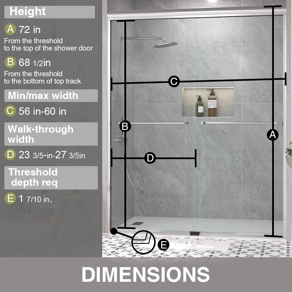 Shine 60 in. W x 72 in. H Semi-Frameless Sliding Shower Door with 5/16 in. Clear Tempered Glass 98-7260NK3