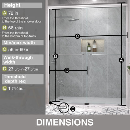 Shine 60 in. W x 72 in. H Semi-Frameless Sliding Shower Door with 5/16 in. Clear Tempered Glass 98-7260NK3