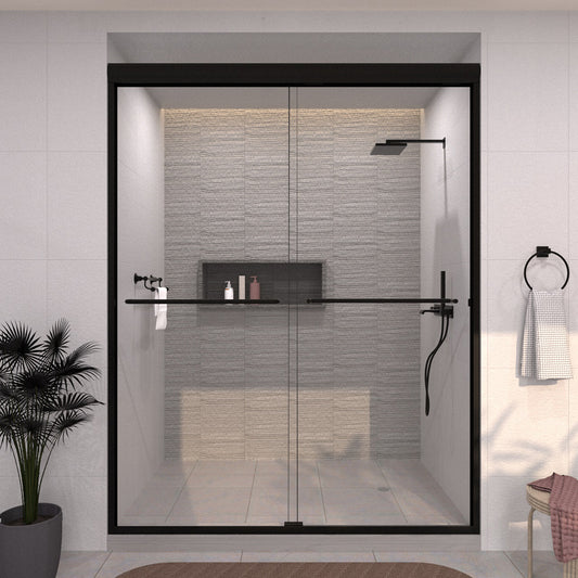 TaiMei 60 in. W x 72 in. H Sliding Semi-Frameless Shower Door with Clear Glass and Handles