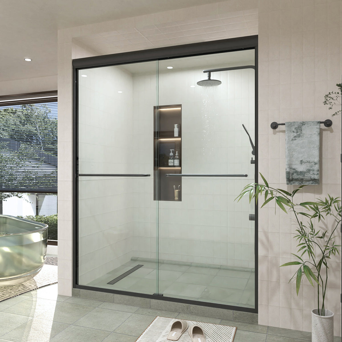 60 in. W × 76 in. H Sliding Semi-Frameless Shower Door with Clear Glass