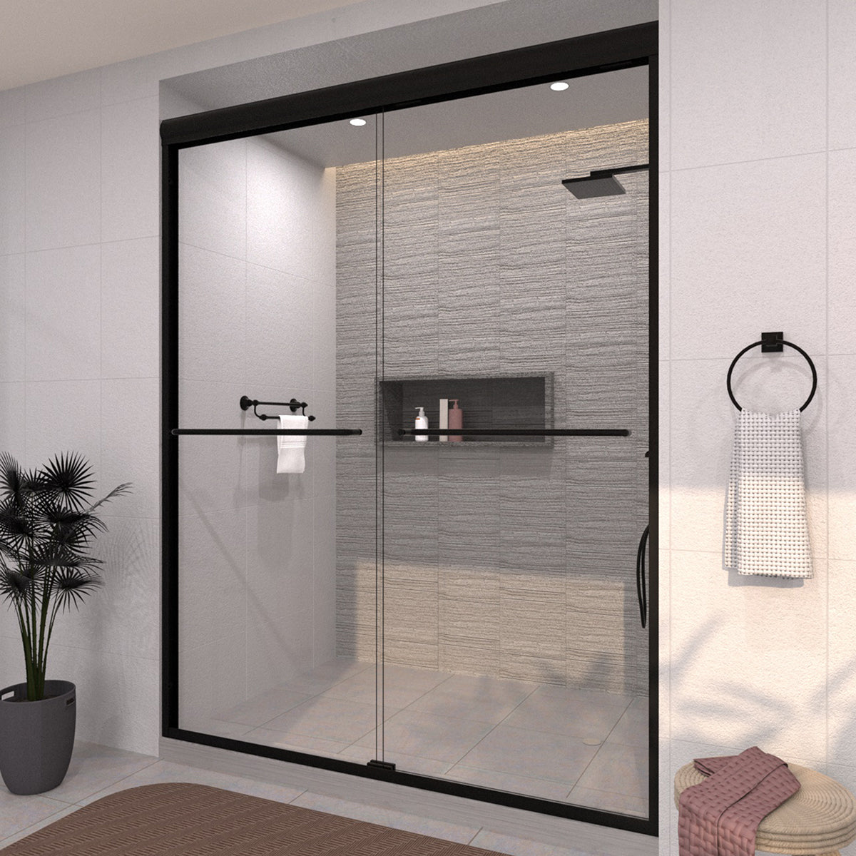 TaiMei 60 in. W x 72 in. H Sliding Framed Shower Door with Clear Glass and Handles 98-7660-BL02_819da3ef-c6ec-4182-ae50-561bb0709e6a