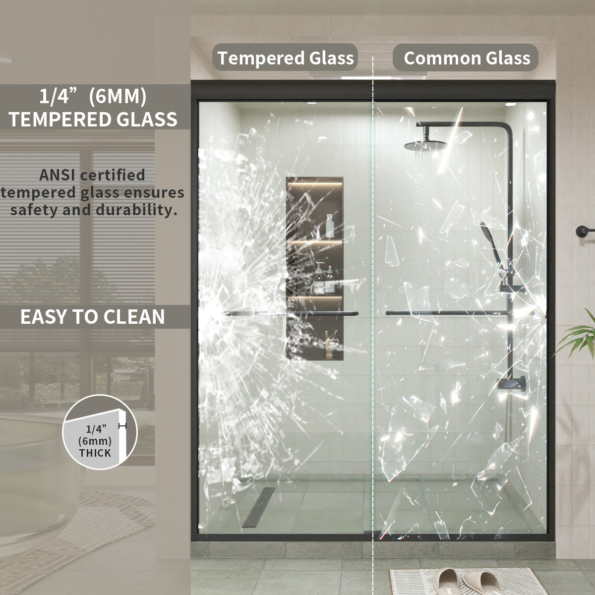 60 in. W × 76 in. H Sliding Semi-Frameless Shower Door with Clear Glass