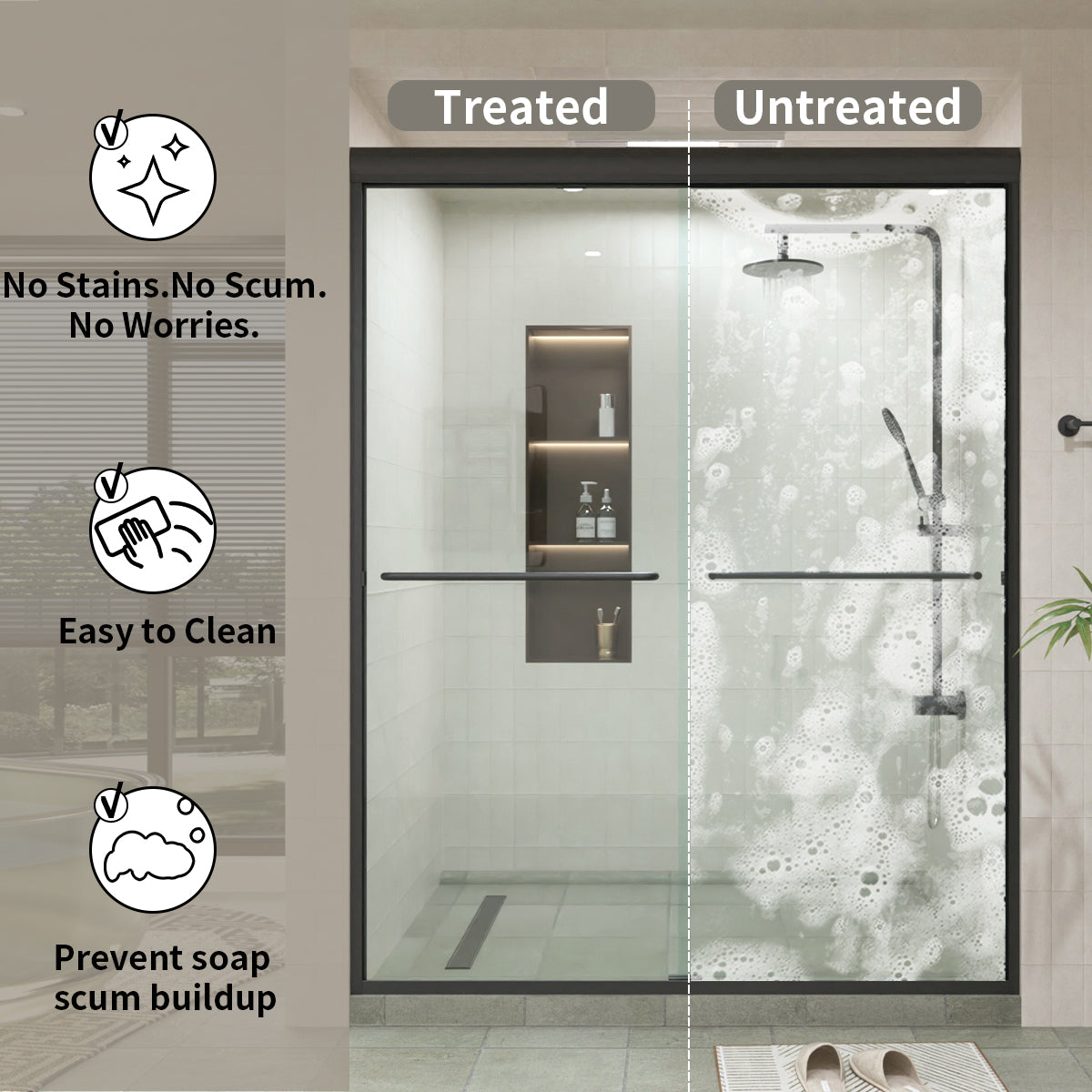 60 in. W × 76 in. H Sliding Semi-Frameless Shower Door with Clear Glass