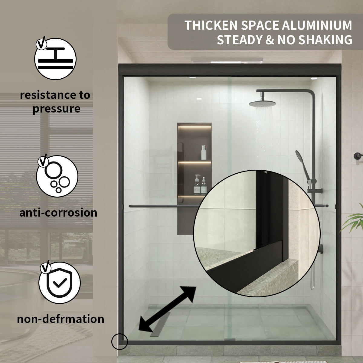 60 in. W × 76 in. H Sliding Semi-Frameless Shower Door with Clear Glass