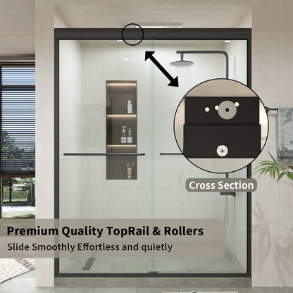 60 in. W × 76 in. H Sliding Semi-Frameless Shower Door with Clear Glass