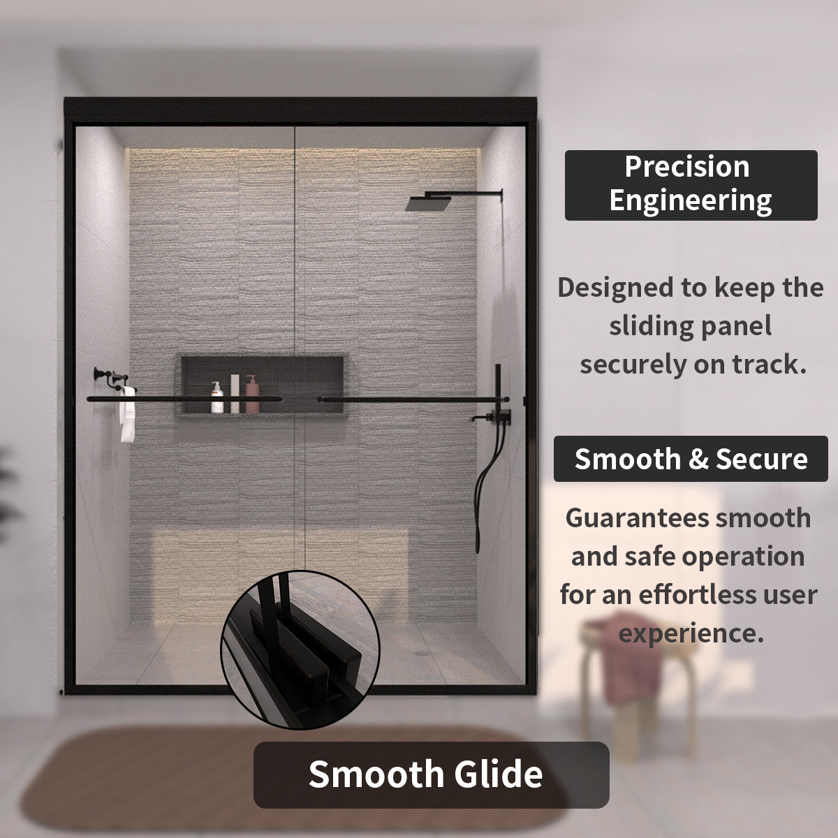 TaiMei 60 in. W x 72 in. H Sliding Framed Shower Door with Clear Glass and Handles 98-7660-BL09_4f809498-f12c-4d10-b706-ded500ae056b