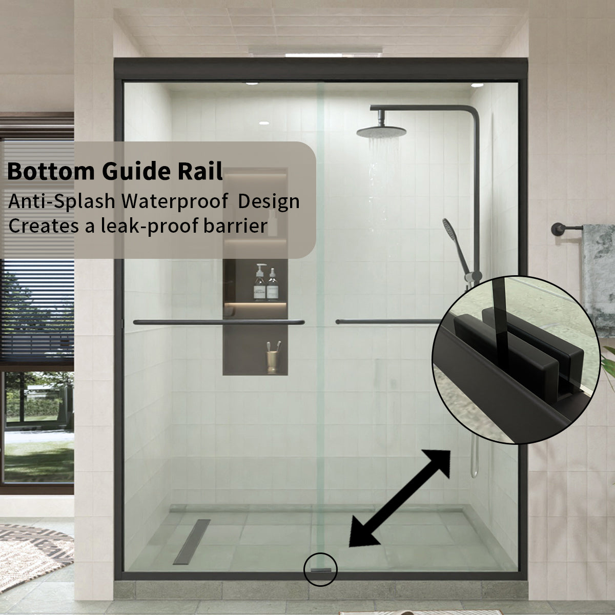 60 in. W × 76 in. H Sliding Semi-Frameless Shower Door with Clear Glass