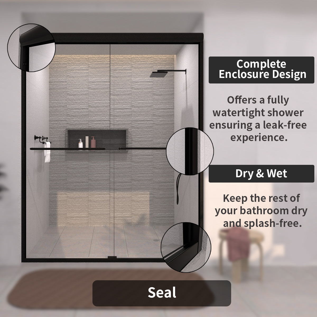 TaiMei 60 in. W x 72 in. H Sliding Framed Shower Door with Clear Glass and Handles 98-7660-BL10_904b3b5d-ee00-484b-8211-dd378e9ed823