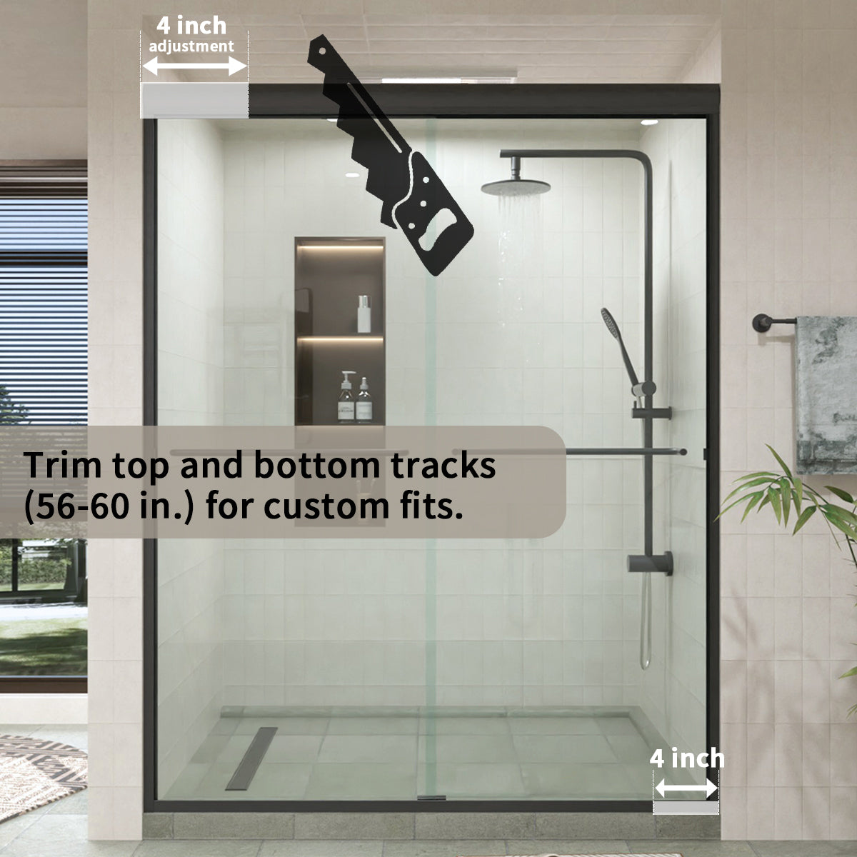 60 in. W × 76 in. H Sliding Semi-Frameless Shower Door with Clear Glass