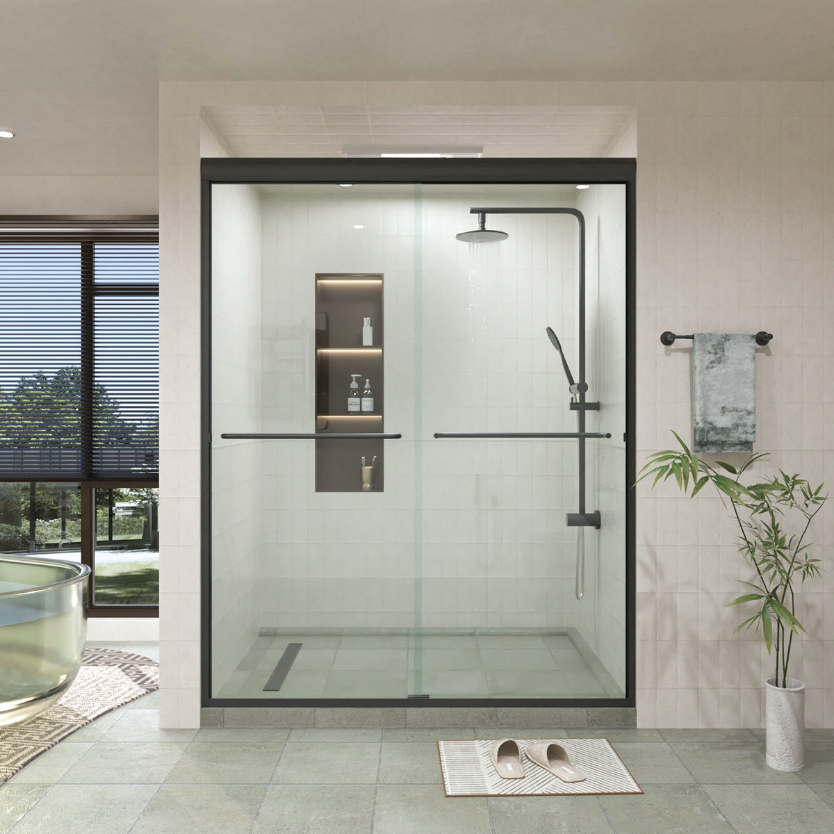 60 in. W × 76 in. H Sliding Semi-Frameless Shower Door with Clear Glass