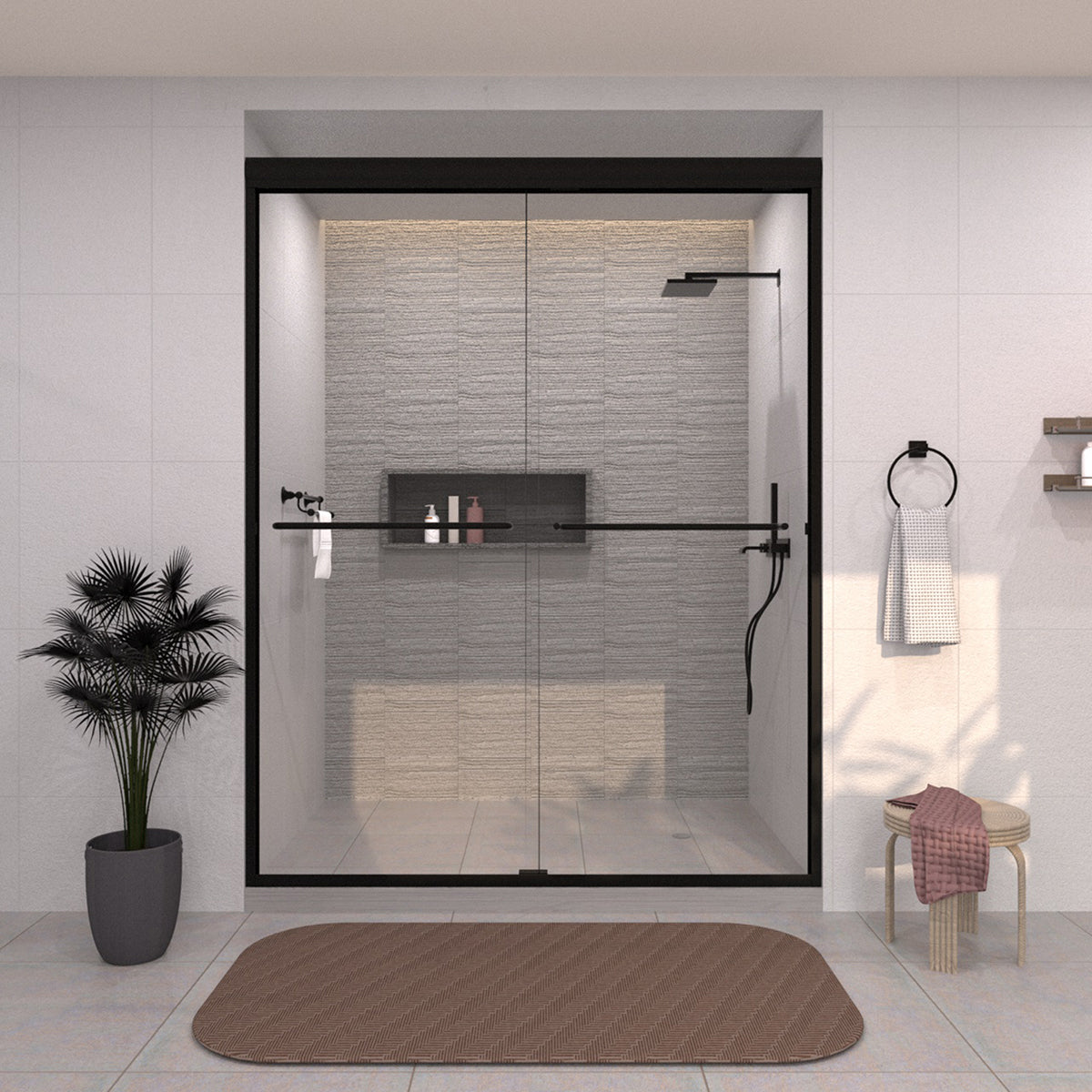 TaiMei 60 in. W x 72 in. H Sliding Framed Shower Door with Clear Glass and Handles 98-7660-BL14_e9530bb6-3563-48ff-a073-fcaf173f2ea5