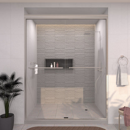 TaiMei 60 in. W x 72 in. H Sliding Framed Shower Door with Clear Glass and Handles Brushed Nickel 98-7660-BN01_c0a5606e-5ffb-4e12-8ce1-9c0a06039a66