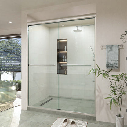 60 in. W × 76 in. H Sliding Semi-Frameless Shower Door with Clear Glass