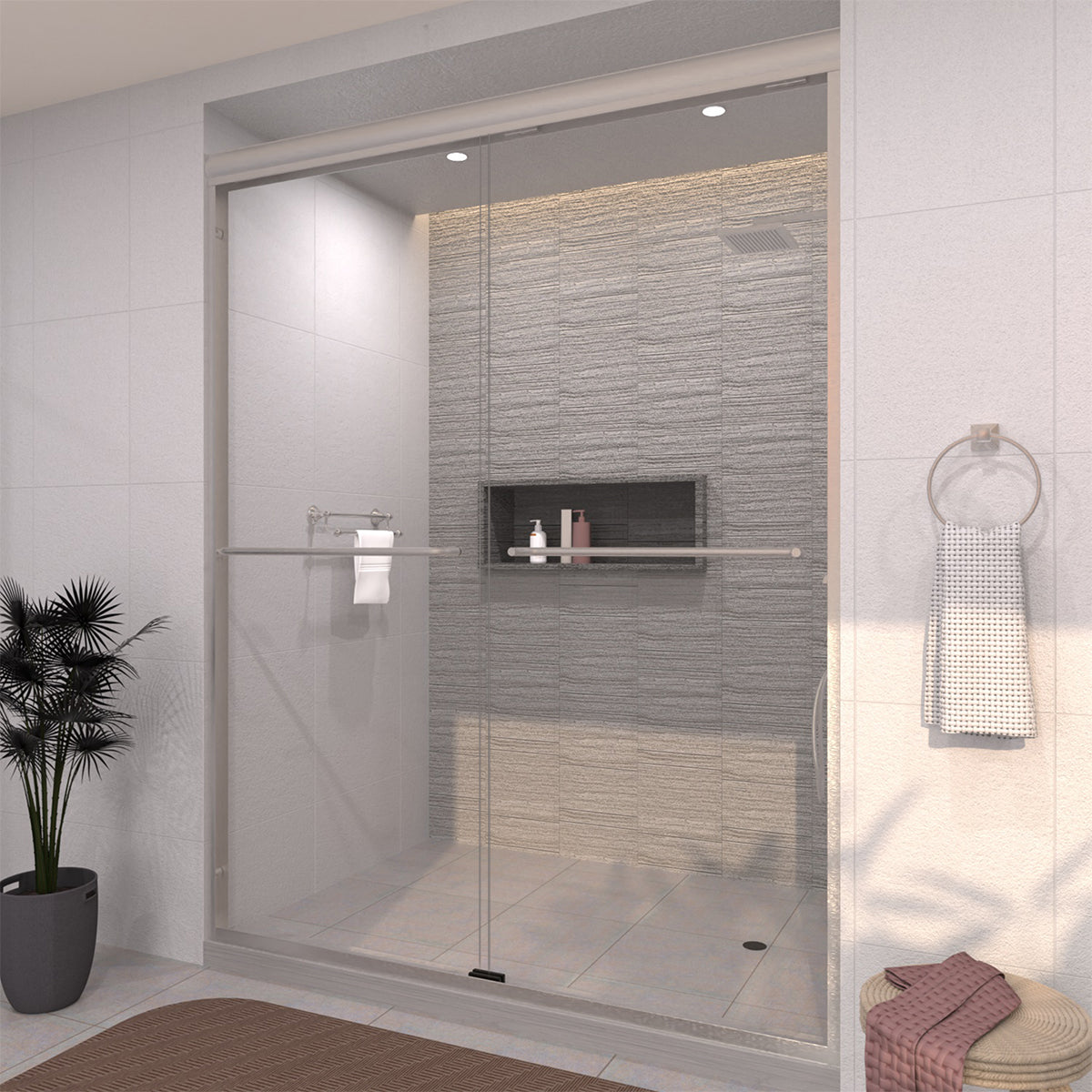 TaiMei 60 in. W x 72 in. H Sliding Framed Shower Door with Clear Glass and Handles 98-7660-BN02_9e218758-429a-44e8-8fd0-0581e046fdac