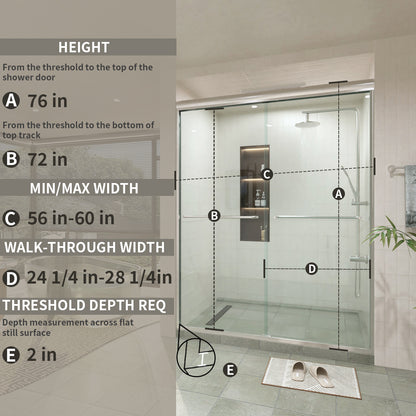 60 in. W × 76 in. H Sliding Semi-Frameless Shower Door with Clear Glass