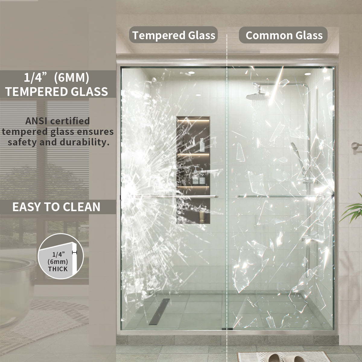 60 in. W × 76 in. H Sliding Semi-Frameless Shower Door with Clear Glass