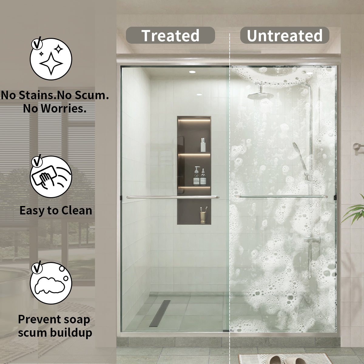 60 in. W × 76 in. H Sliding Semi-Frameless Shower Door with Clear Glass