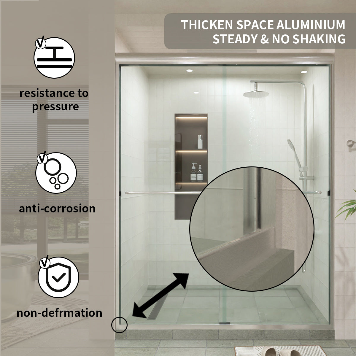 60 in. W × 76 in. H Sliding Semi-Frameless Shower Door with Clear Glass