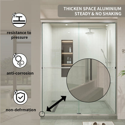 60 in. W × 76 in. H Sliding Semi-Frameless Shower Door with Clear Glass