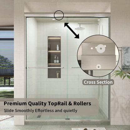 60 in. W × 76 in. H Sliding Semi-Frameless Shower Door with Clear Glass