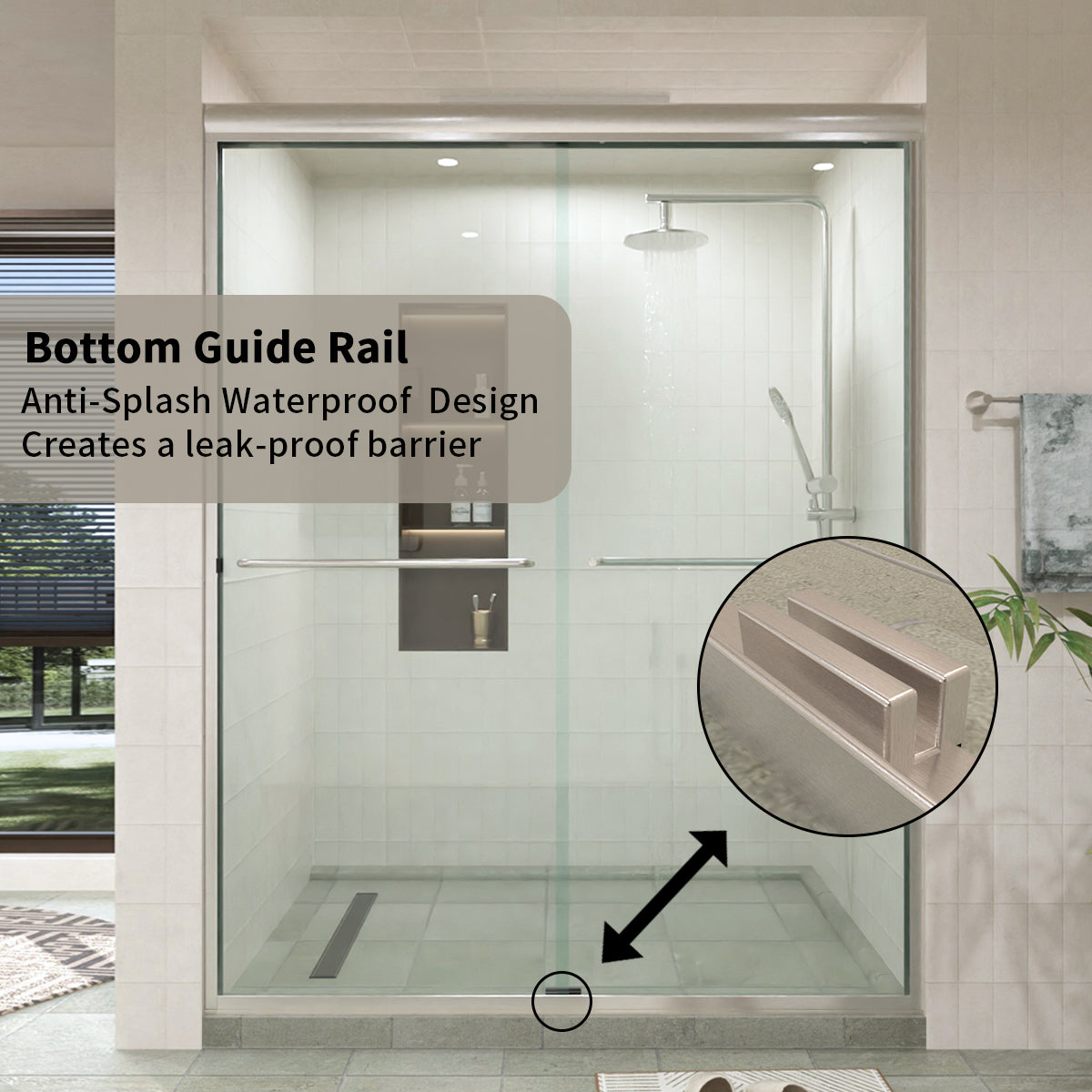 60 in. W × 76 in. H Sliding Semi-Frameless Shower Door with Clear Glass