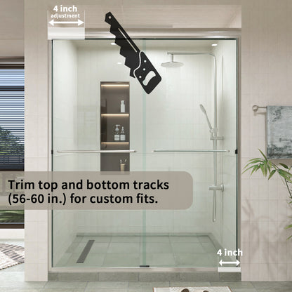 60 in. W × 76 in. H Sliding Semi-Frameless Shower Door with Clear Glass