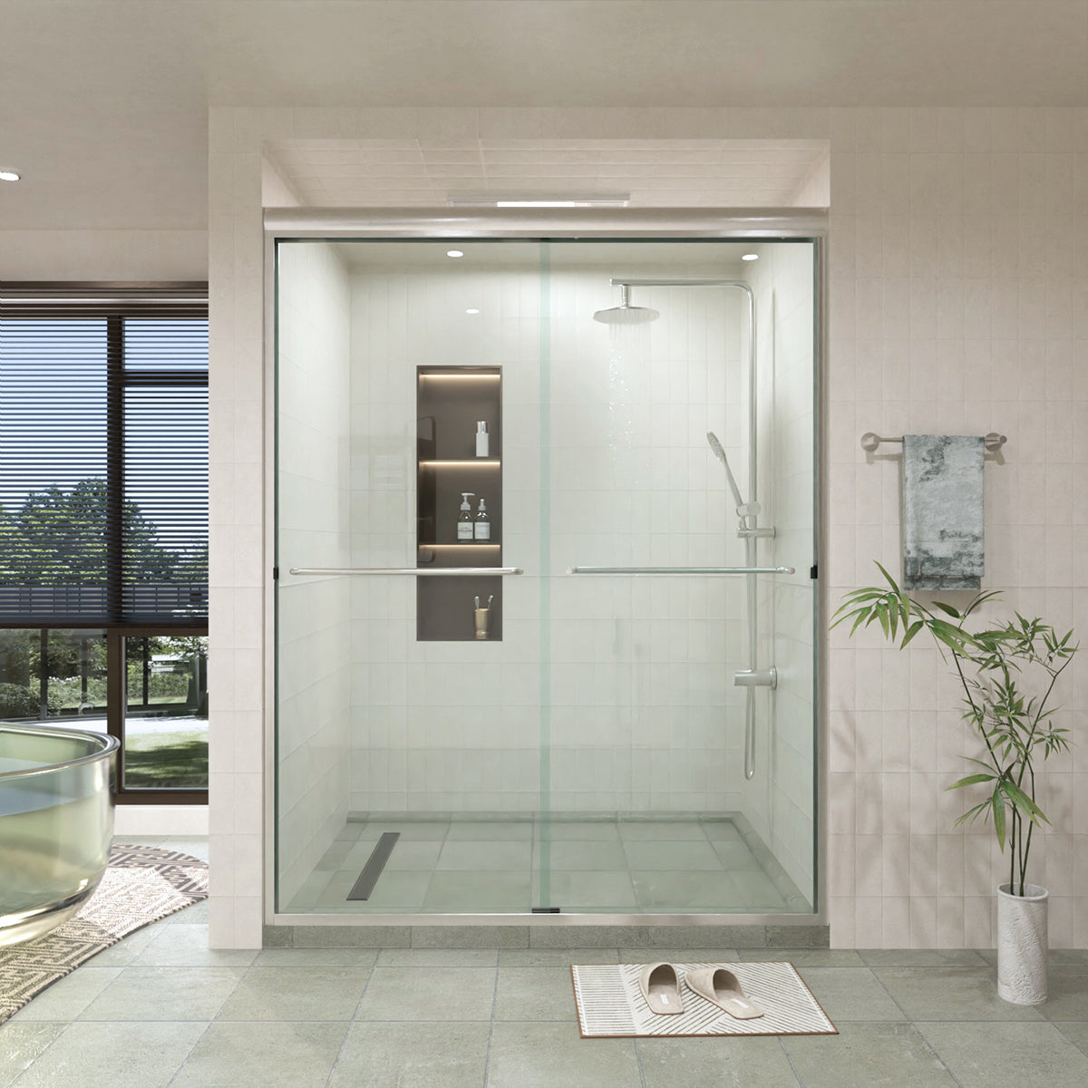 60 in. W × 76 in. H Sliding Semi-Frameless Shower Door with Clear Glass