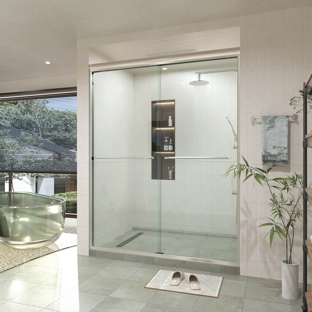 60 in. W × 76 in. H Sliding Semi-Frameless Shower Door with Clear Glass