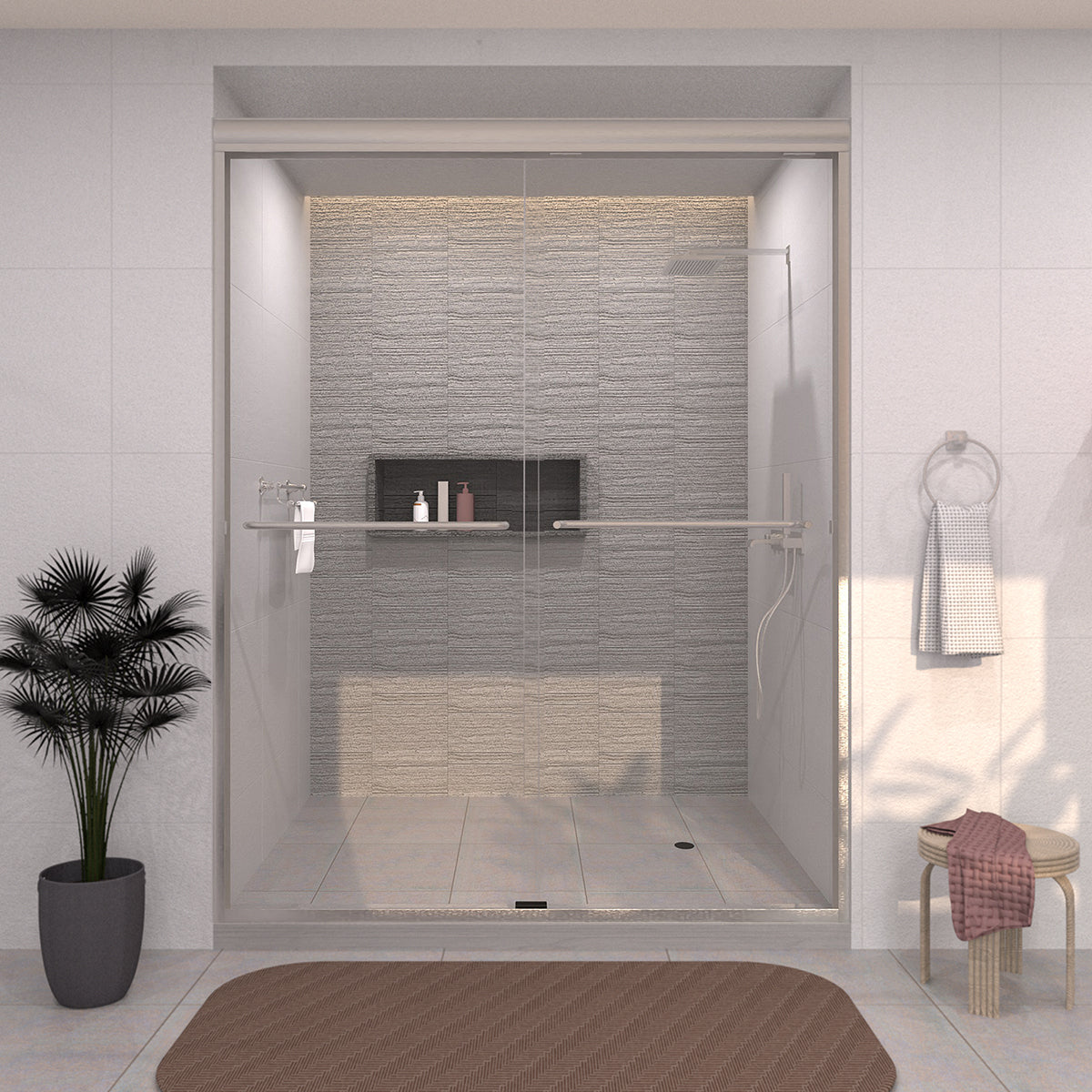 TaiMei 60 in. W x 72 in. H Sliding Framed Shower Door with Clear Glass and Handles 98-7660-BN14_9765697d-2e2b-41c0-8e73-86c52c4c37ee