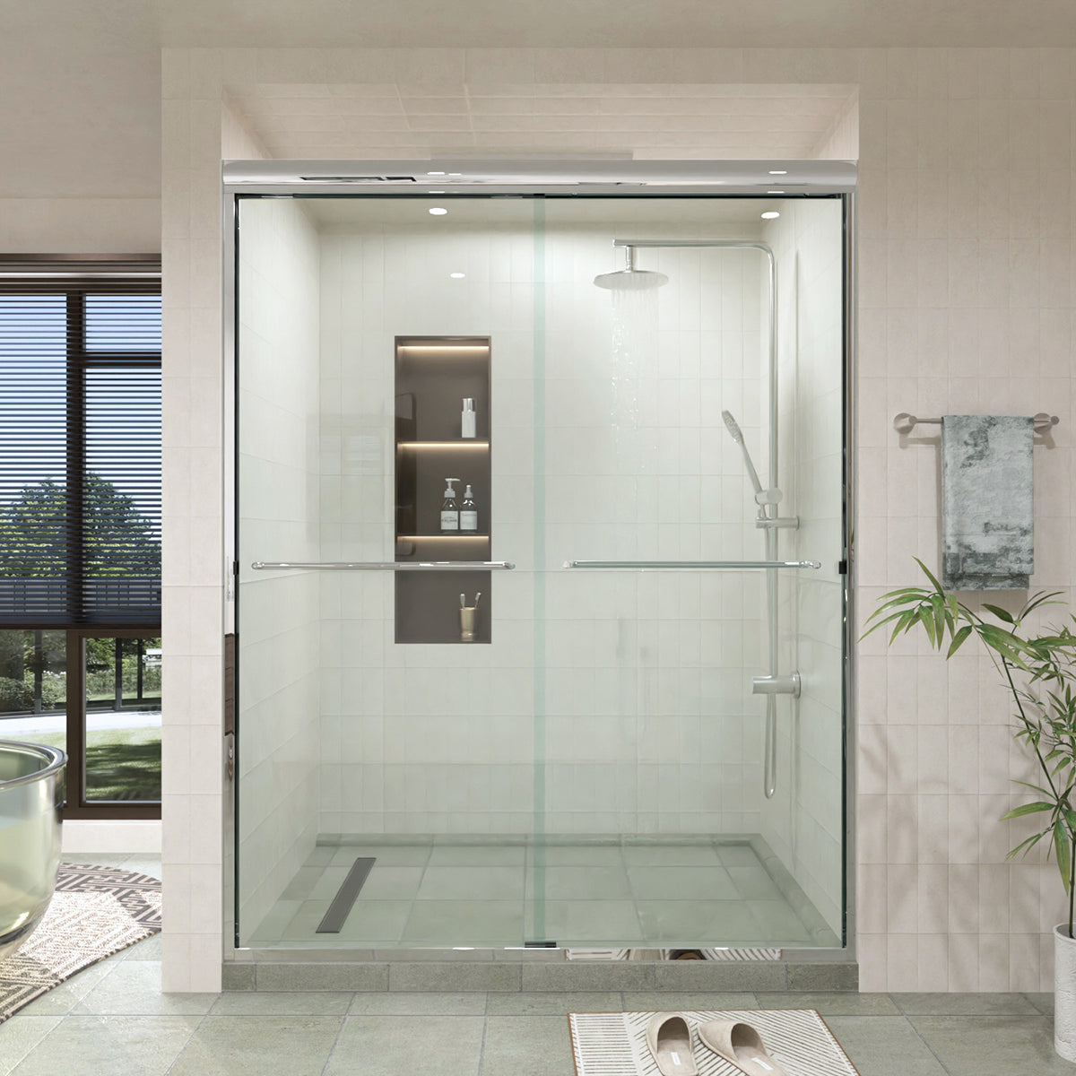 60 in. W × 76 in. H Sliding Semi-Frameless Shower Door with Clear Glass