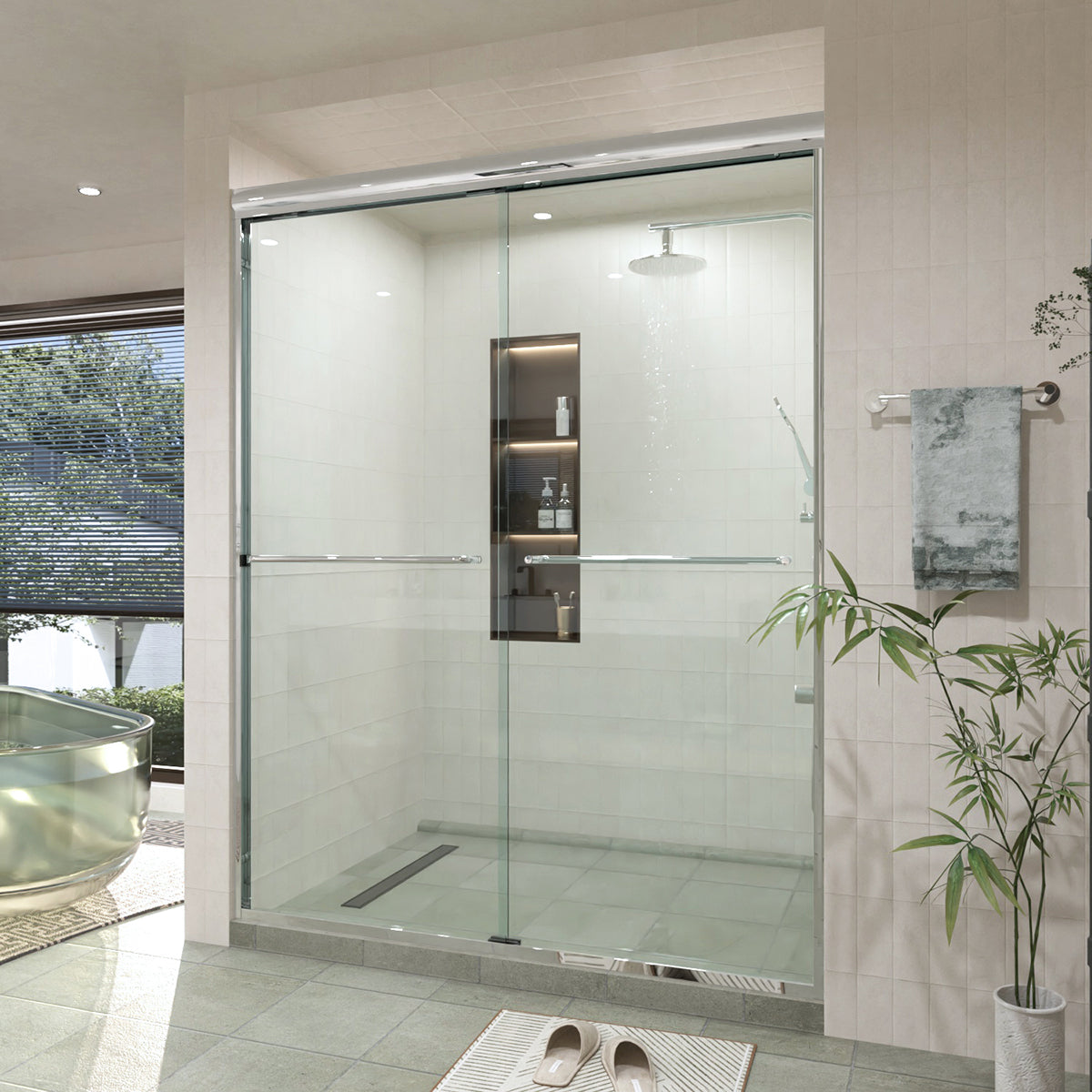 60 in. W × 76 in. H Sliding Semi-Frameless Shower Door with Clear Glass