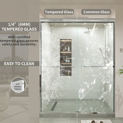 60 in. W × 76 in. H Sliding Semi-Frameless Shower Door with Clear Glass