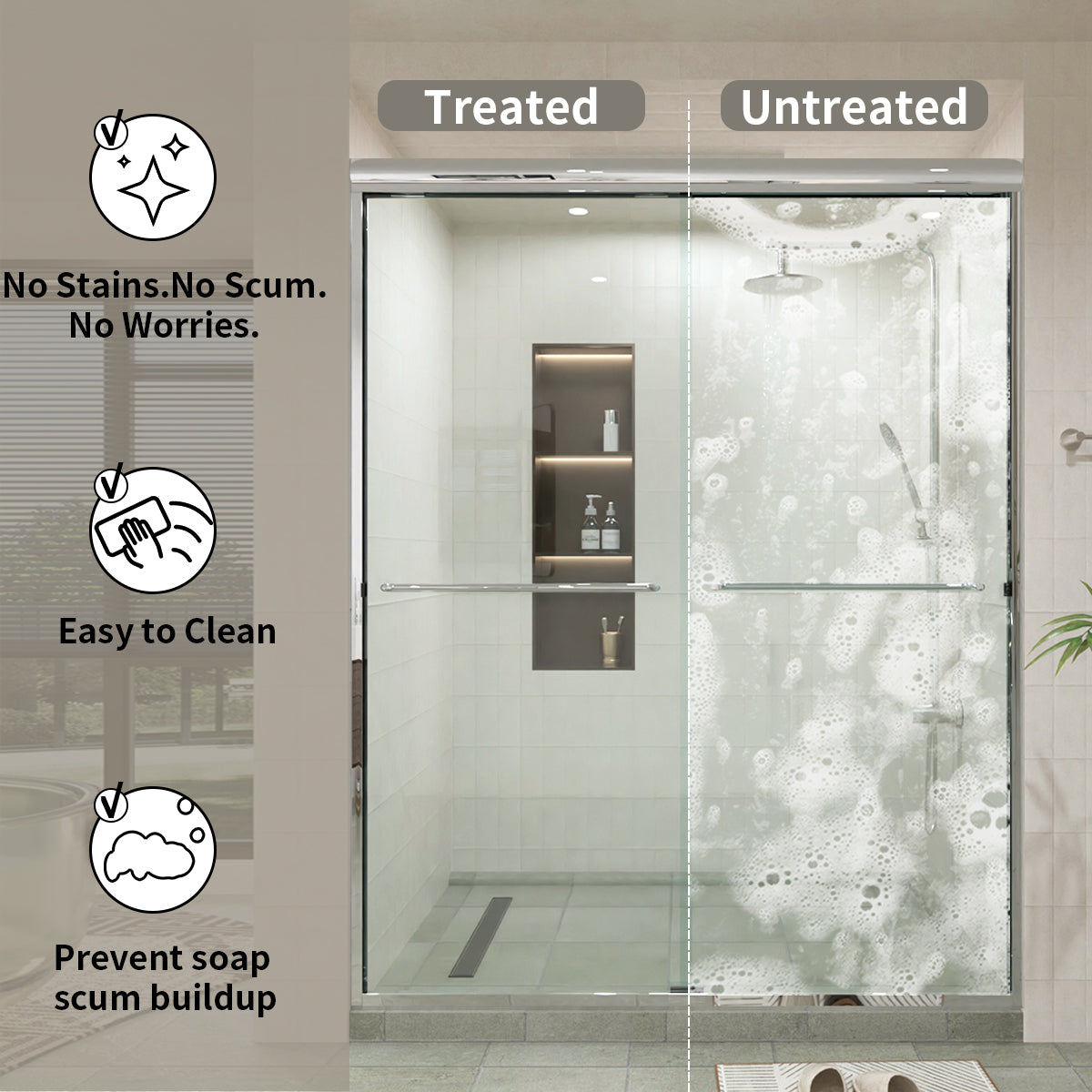 60 in. W × 76 in. H Sliding Semi-Frameless Shower Door with Clear Glass