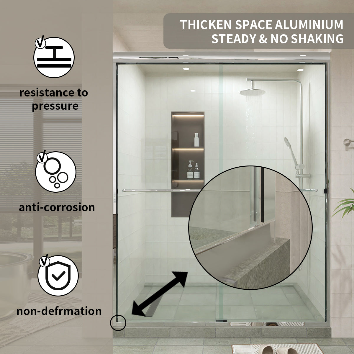 60 in. W × 76 in. H Sliding Semi-Frameless Shower Door with Clear Glass
