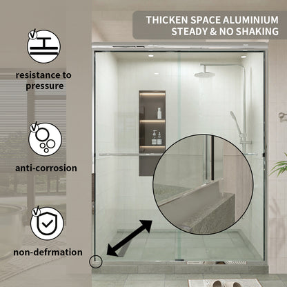 60 in. W × 76 in. H Sliding Semi-Frameless Shower Door with Clear Glass