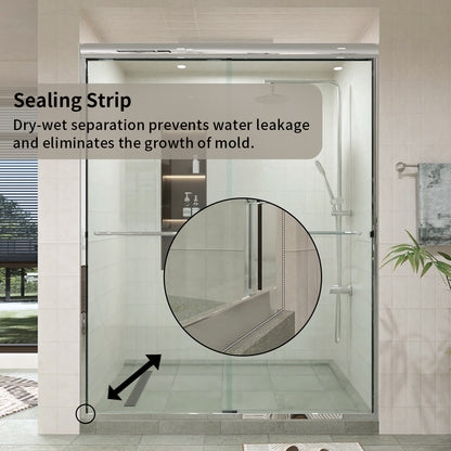 60 in. W × 76 in. H Sliding Semi-Frameless Shower Door with Clear Glass