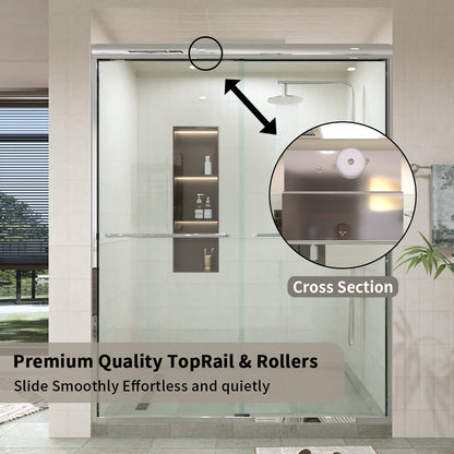 60 in. W × 76 in. H Sliding Semi-Frameless Shower Door with Clear Glass