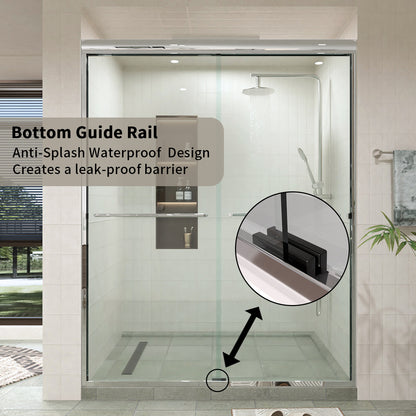 60 in. W × 76 in. H Sliding Semi-Frameless Shower Door with Clear Glass
