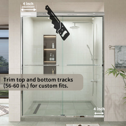 60 in. W × 76 in. H Sliding Semi-Frameless Shower Door with Clear Glass