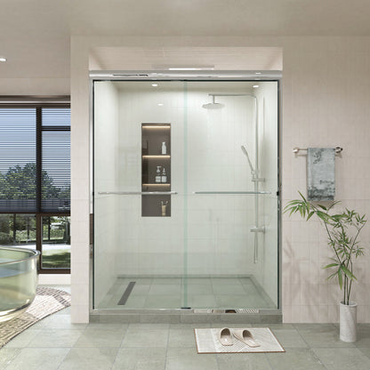 60 in. W × 76 in. H Sliding Semi-Frameless Shower Door with Clear Glass