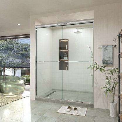 60 in. W × 76 in. H Sliding Semi-Frameless Shower Door with Clear Glass