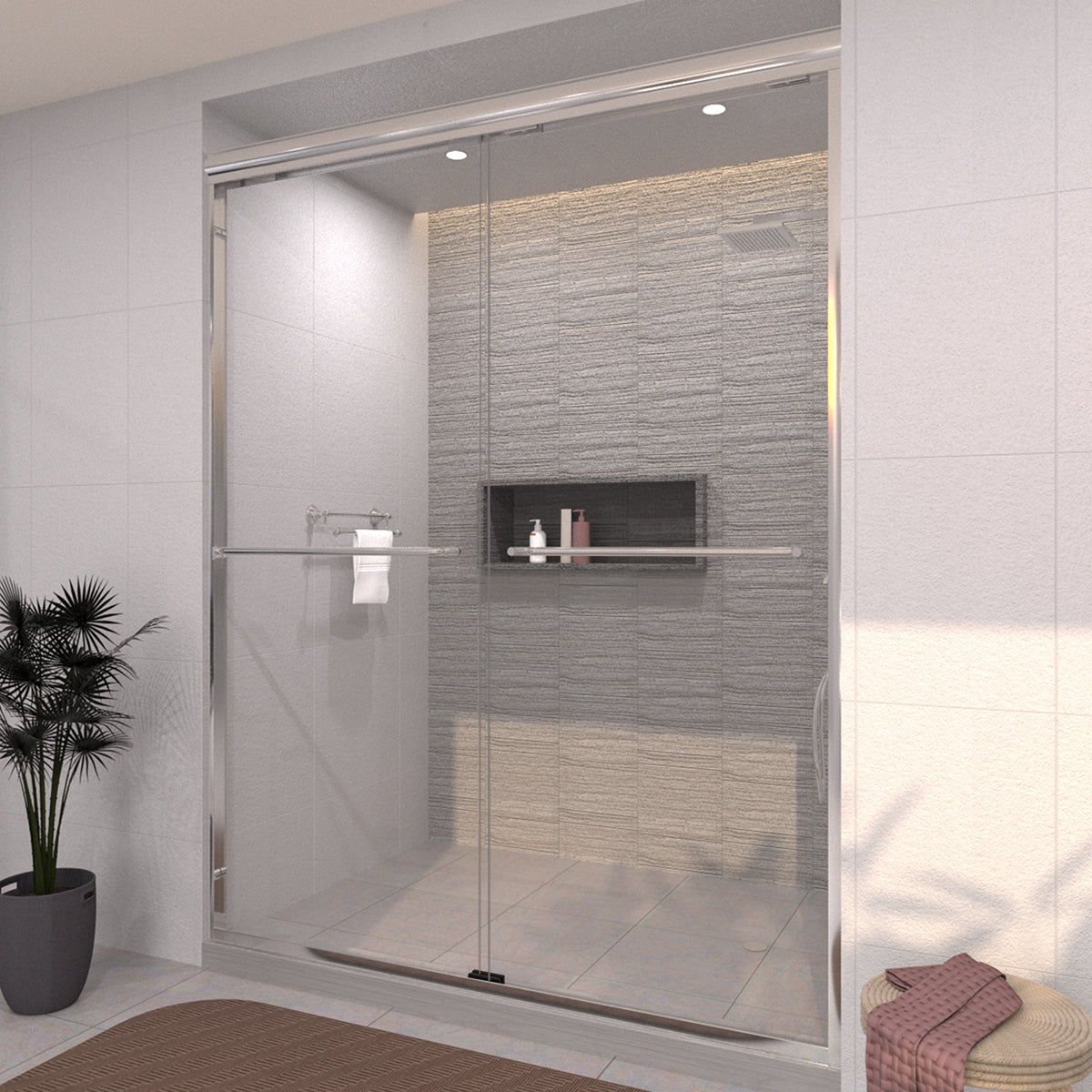 TaiMei 60 in. W x 72 in. H Sliding Framed Shower Door with Clear Glass and Handles 98-7660-SV02