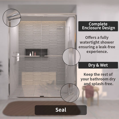 TaiMei 60 in. W x 72 in. H Sliding Framed Shower Door with Clear Glass and Handles 98-7660-SV10