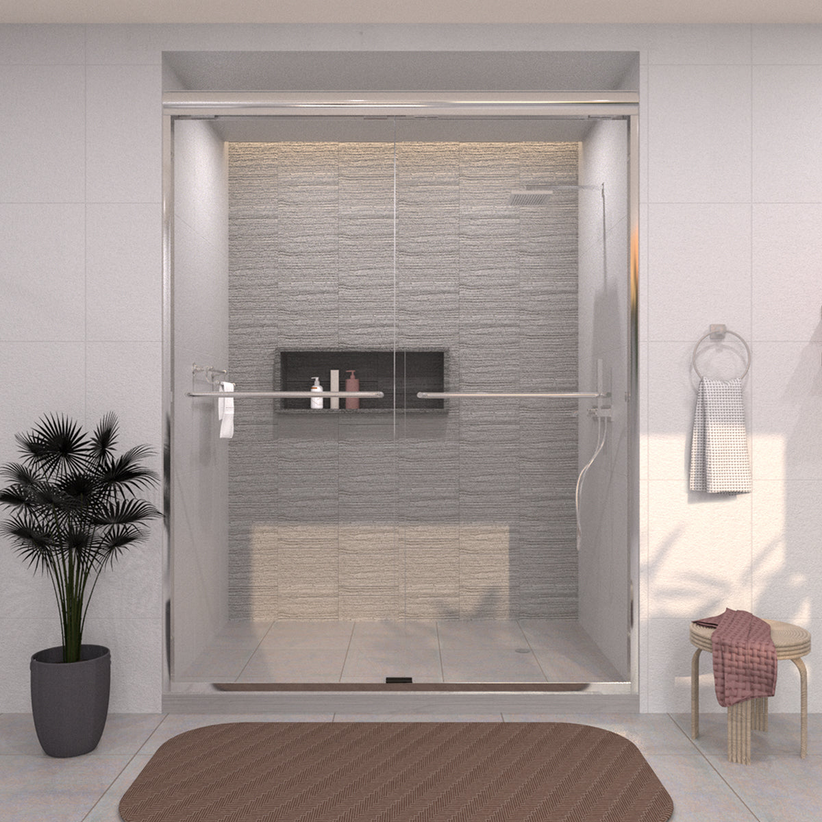 TaiMei 60 in. W x 72 in. H Sliding Framed Shower Door with Clear Glass and Handles 98-7660-SV14