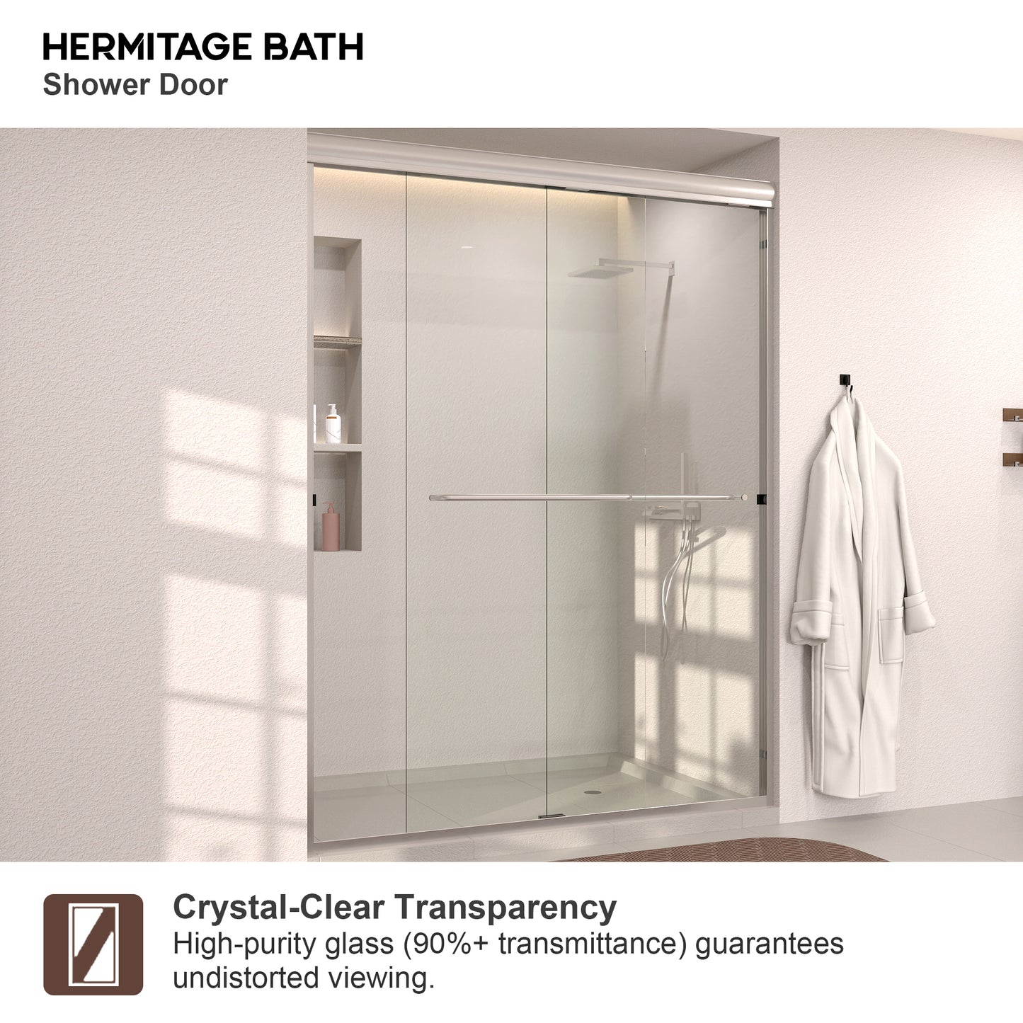 Nepti 60 in. W x 72 in. H Sliding Semi-Frameless Shower Door with Clear Glass 98BN-10