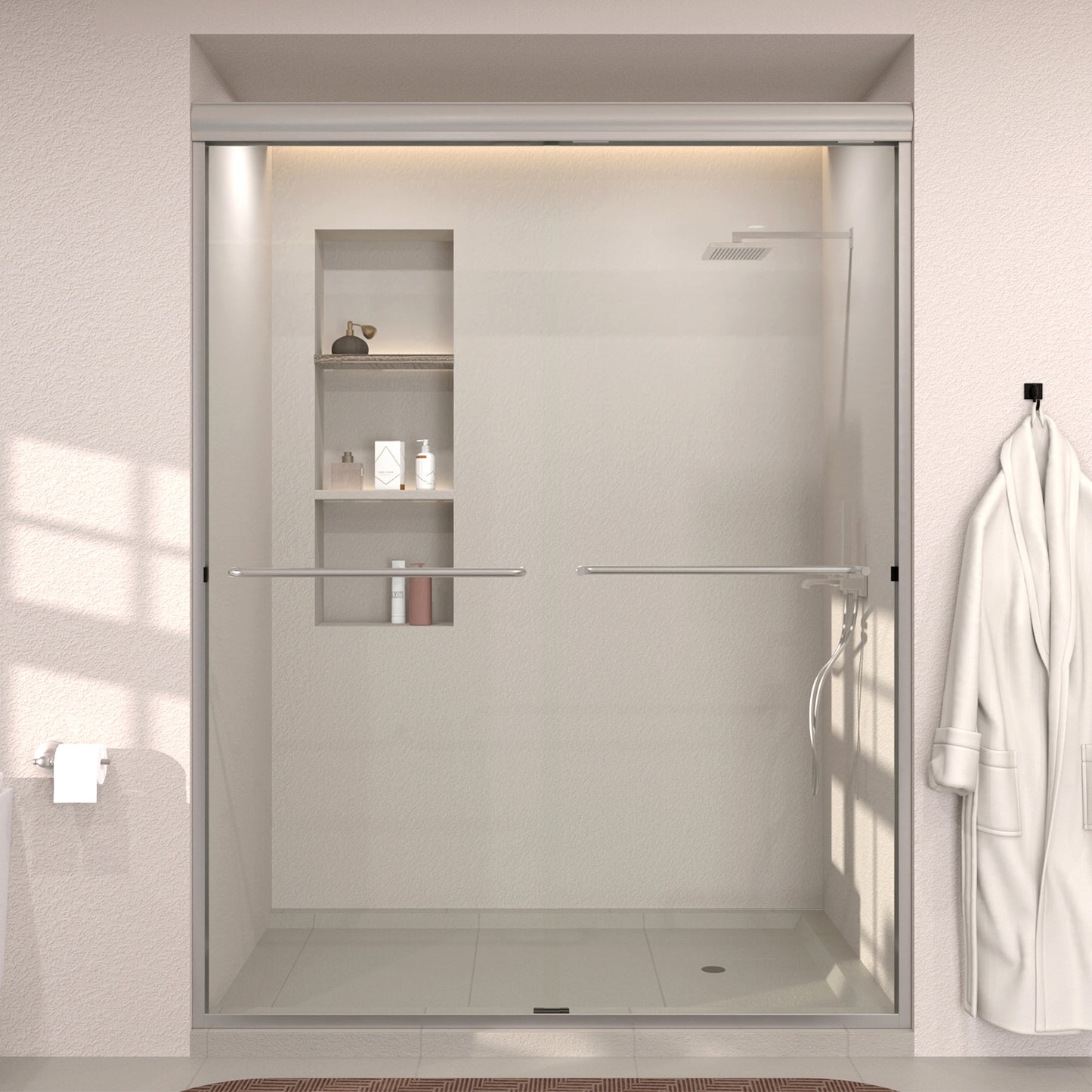 Nepti 60 in. W x 72 in. H Sliding Semi-Frameless Shower Door with Clear Glass Brushed Nickel 98BN-1_26cccb84-3c40-4605-9df0-86063c7d0b1c