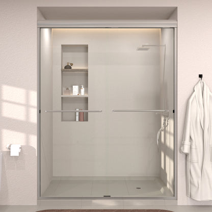 Nepti 60 in. W x 72 in. H Sliding Semi-Frameless Shower Door with Clear Glass Brushed Nickel 98BN-1_26cccb84-3c40-4605-9df0-86063c7d0b1c