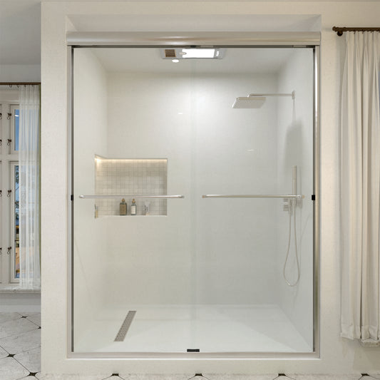 JRStart 60 in. W x 72 in. H Sliding Semi-Frameless Shower Door  Finish with Clear Glass