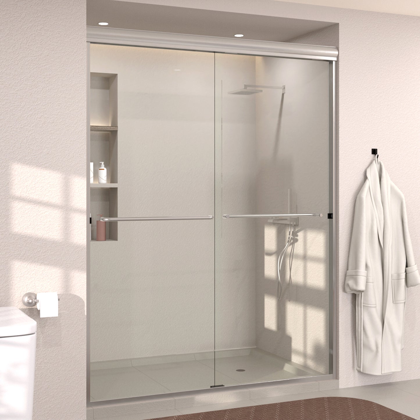 Nepti 60 in. W x 72 in. H Sliding Semi-Frameless Shower Door with Clear Glass 98BN-2